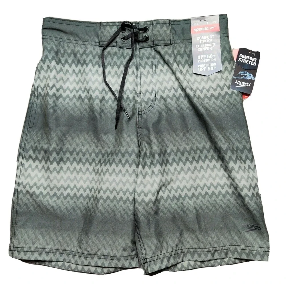 SPEEDO Men Small Bondi Boardshorts Black Comfort Stretch Swim Trunks NEW